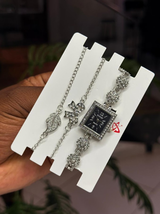 Ladies Square Dial Watch and Chain Set