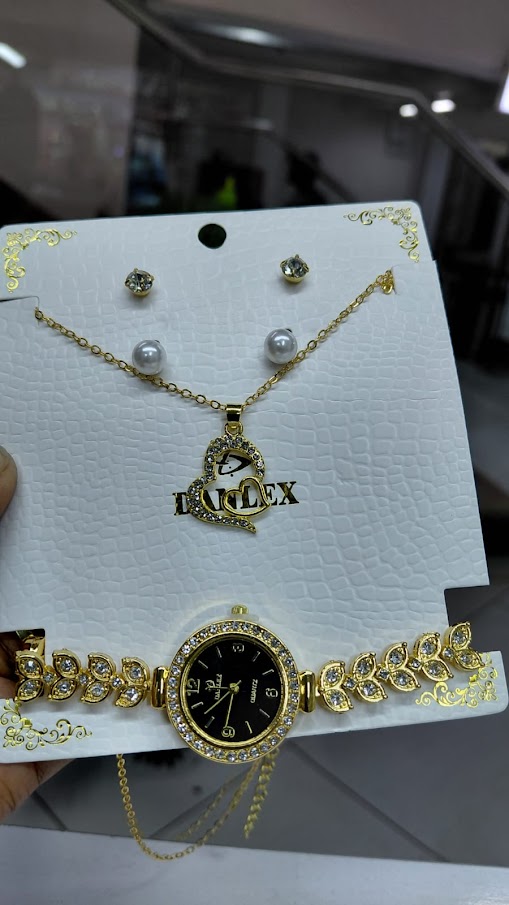 Ladies Black Dial Watch and Bracelet Set