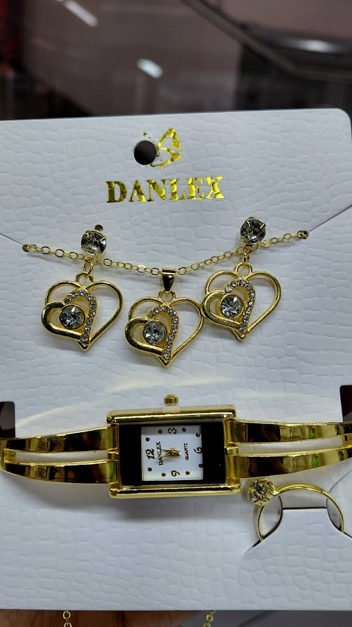 Ladies Square Dial Watch and Jewelry Set (Gold Tone)