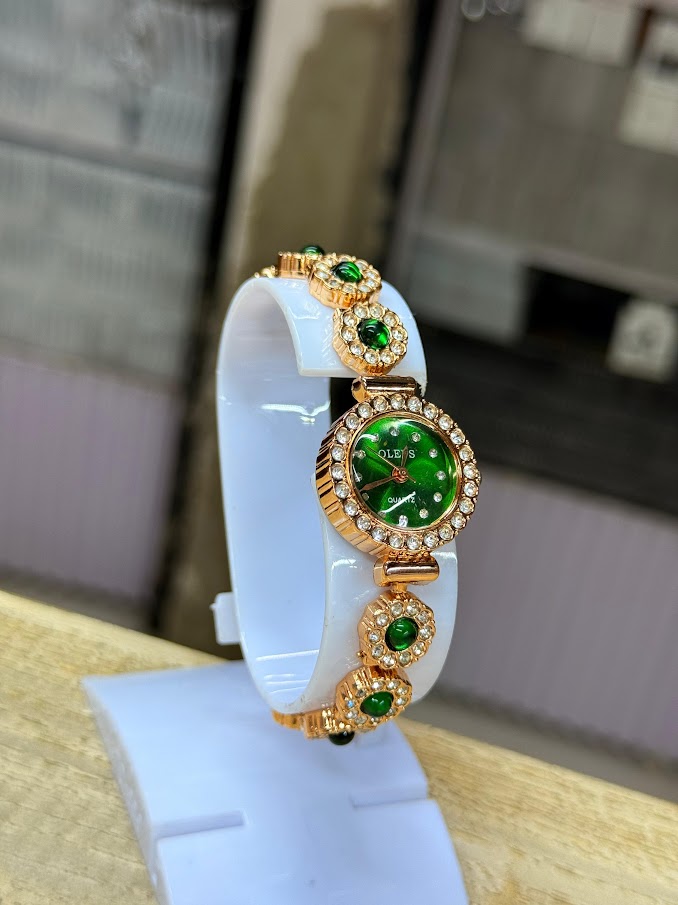 OLEVS Gold Chain Watch (Green Dial)