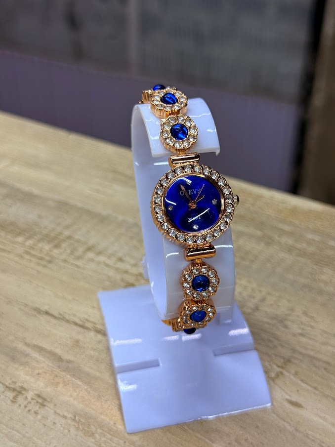 OLEVS Rose Gold Chain Watch(Blue Dial)