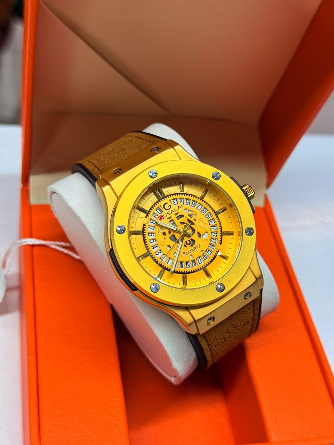 Gusalai Original Men Leather Watch(Yellow)