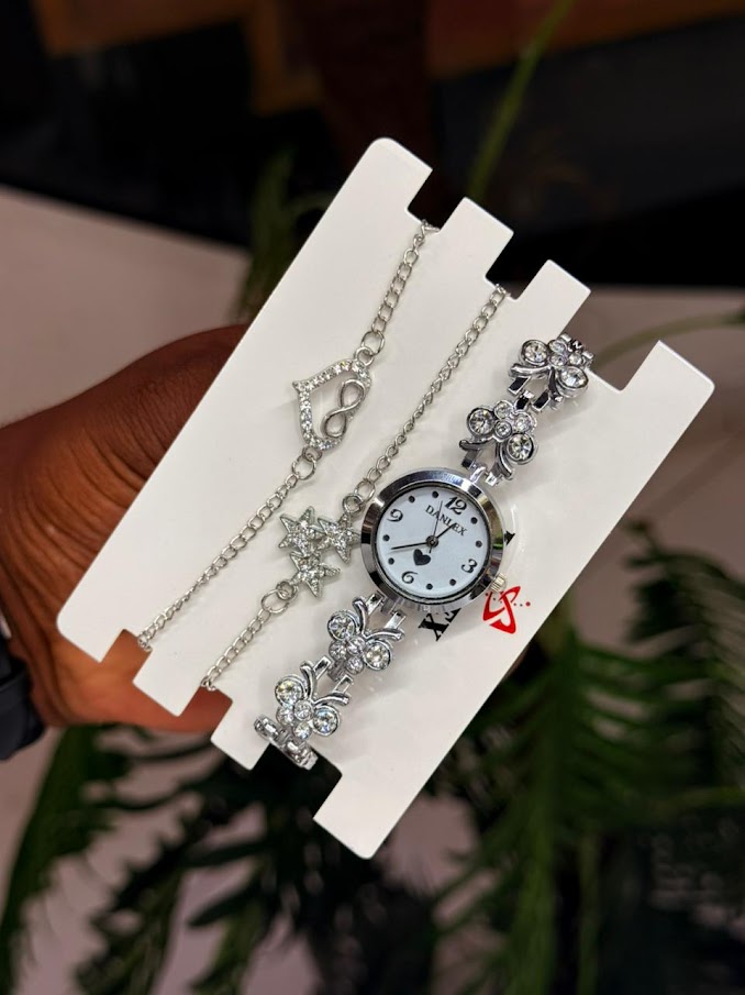 Ladies  White Dial Watch and Jewelry Set