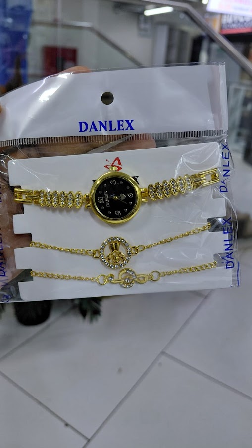 Ladies Black Dial Watch and Bracelet Set