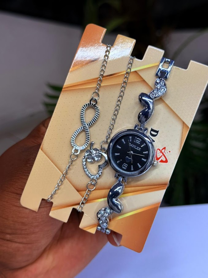 Ladies Watch and Chain Set (Silver)