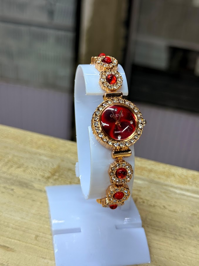 OLEVS Gold Chain Watch (Red Dial)